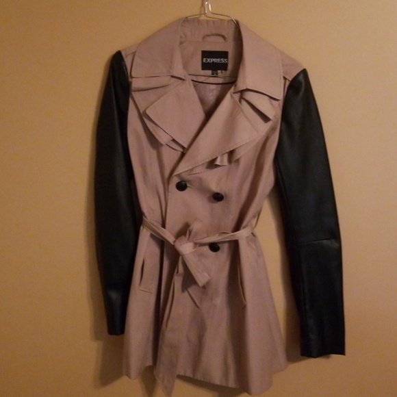 Express Jackets & Blazers - Express khaki trench coat w/  leather sleeves